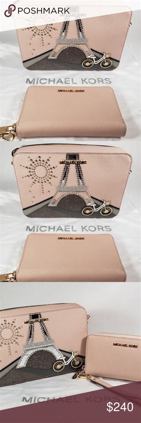 Michael Kors Wristlet Bag Eiffel Tower Paris Nouveau Novelty Jet 